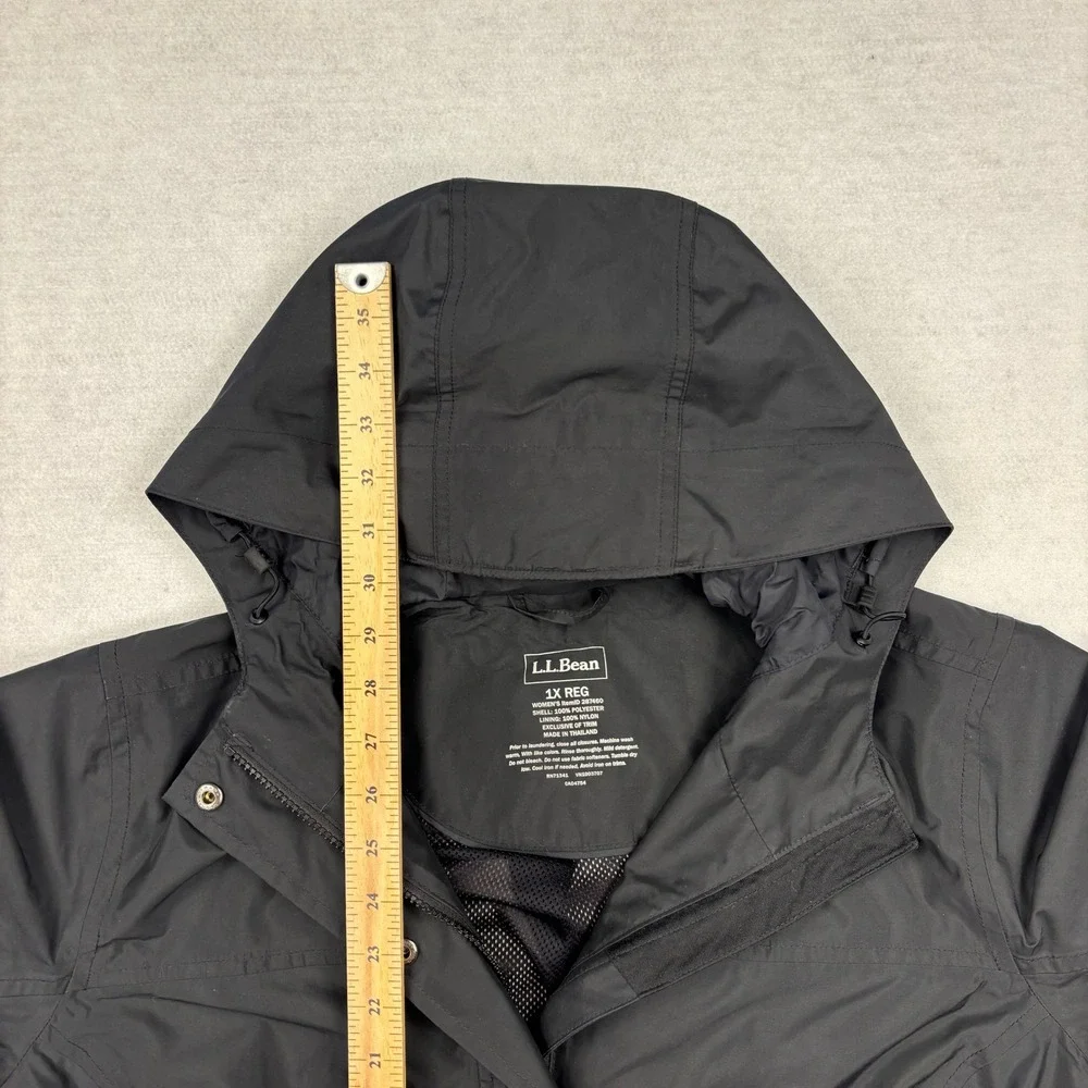 LL Bean Rain Jacket Womens 1X Black H2OFF Hooded Parka Windbreaker Coat 287460